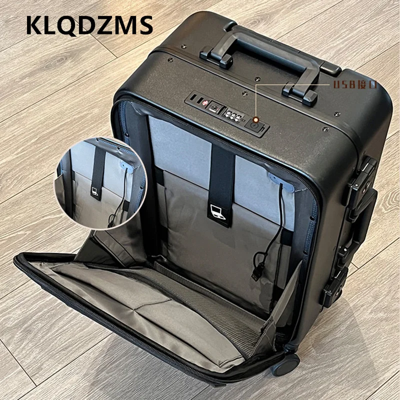 

Чемодан KLQDZMS из ткани Оксфорд + ПК, с фронтальным открытием, для ноутбука, на колесиках, 18/20/24 дюйма, для женщин и мужчин, деловой чемодан