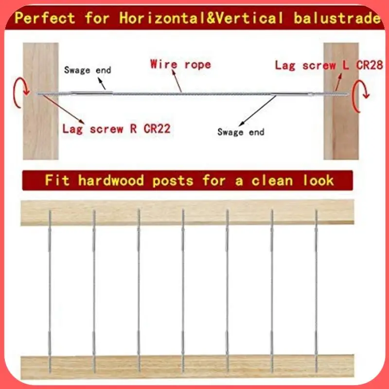 

AA89-10 Pairs Lag Screw Swage Turnbuckle Tensioner And Lag Screw Stud Fitting For 1/8Inch Cable Deck Railing Kit
