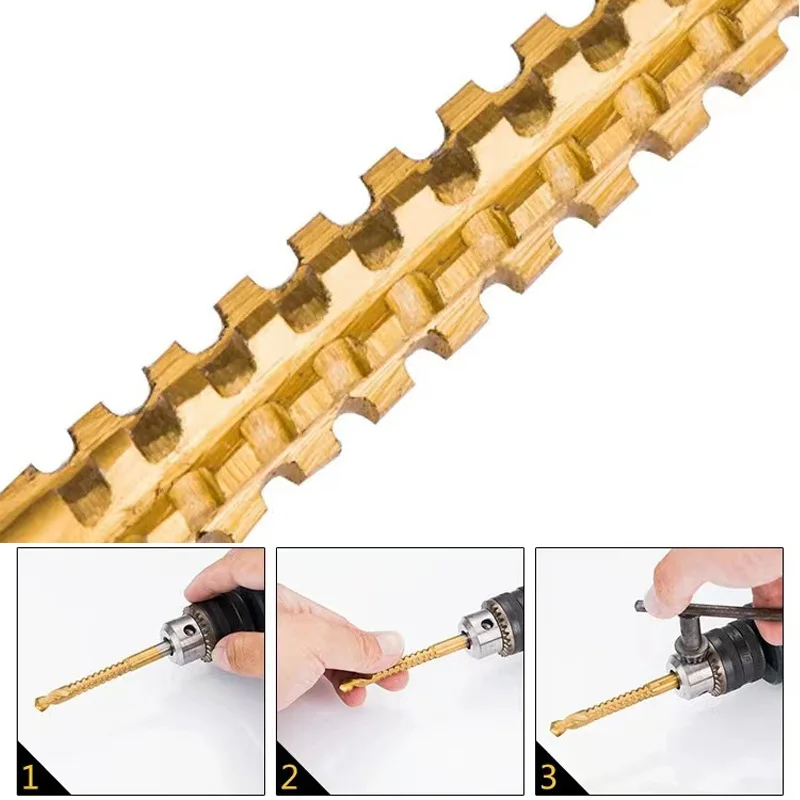 3/6Pcs HSS Hexagon Shank Twist Drill Bits Serrated Grooving Cutting Tap Spiral Saw Wood Metal Plastic Hole Saw Titanium Drill