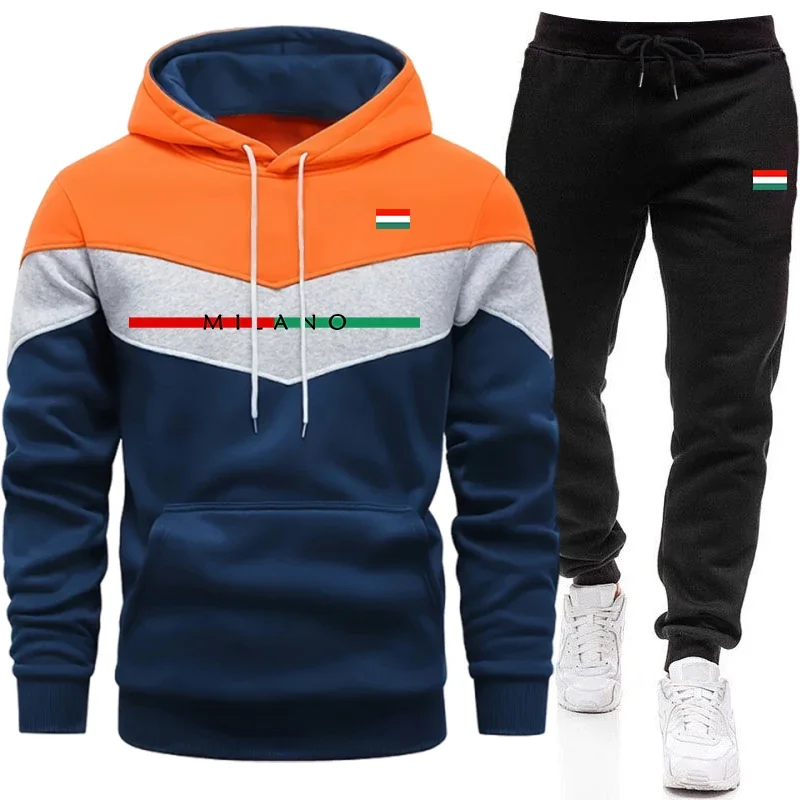 Quality Tracksuit for Man Casual Tri Color Splice Sweatshirt Outdoor Sports Jogging Clothing Autumn Winter Single Hoodies Pants view 5