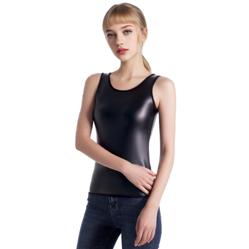 Cool girl New style O Neck Body Shaper Leather Sleeveless Vest Tank Top Waist Trainer Corset Slim Shirt Fashion Shapewear tops