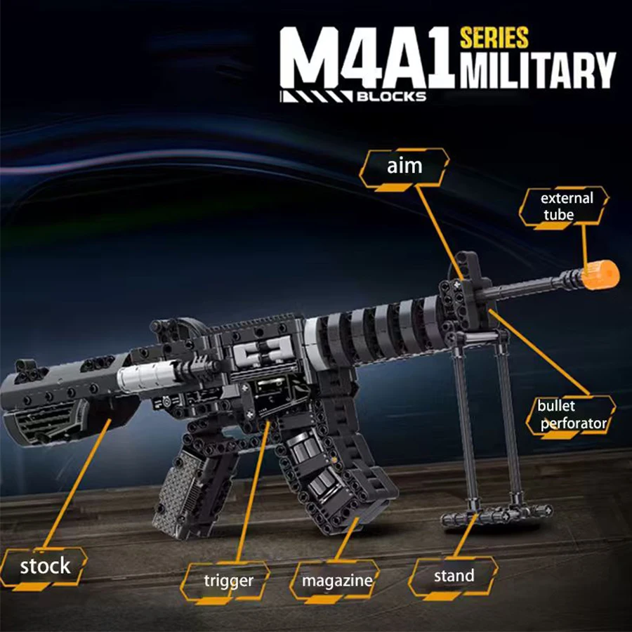 

M4A1 building block gun, black building block gun type. Educational toys/desktop ornaments/holiday gifts suitable for boys.