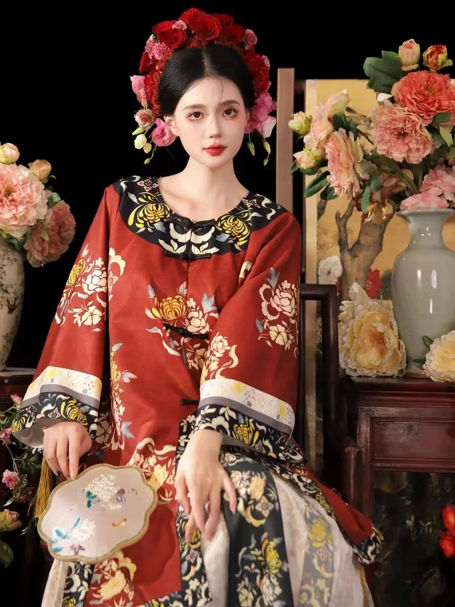 Original Printing Hanfu Women's Qing Dynasty Han Girls Traditional Costume Niche Palace Style Gege Emperor Daughter Dress Set