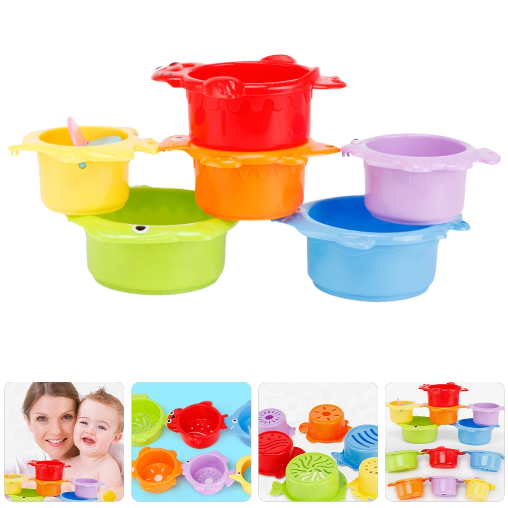 6 pezzi da bagno impilabili oceano tema nidificazione per bambini tazze stack educative per bambini tazze da bagno da spiaggia per bambini design del fumetto galleggiante