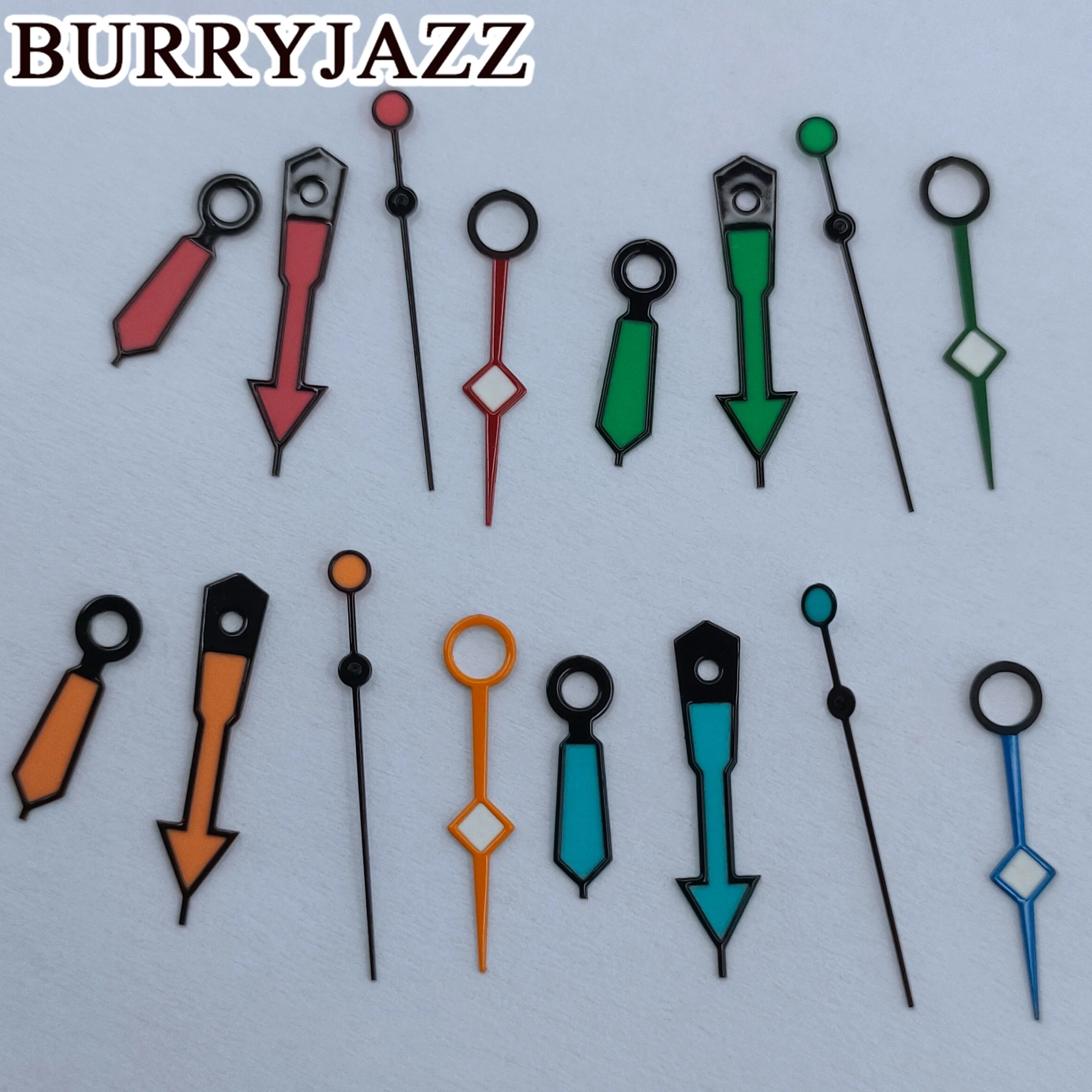 BURRYJAZZ NH34 GMT Watch Hands Gold Rose Gold Black Red Green Blue Orange Hands Green Luminous