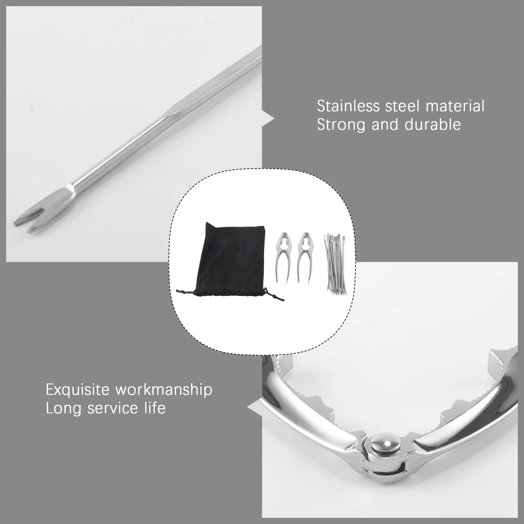 NEW HOT In Stock-Seafood Tool Kit,Stainless Steel Crab Leg Cracker And Forks Nut Cracker Set Shellfish Sheller 12Pcs