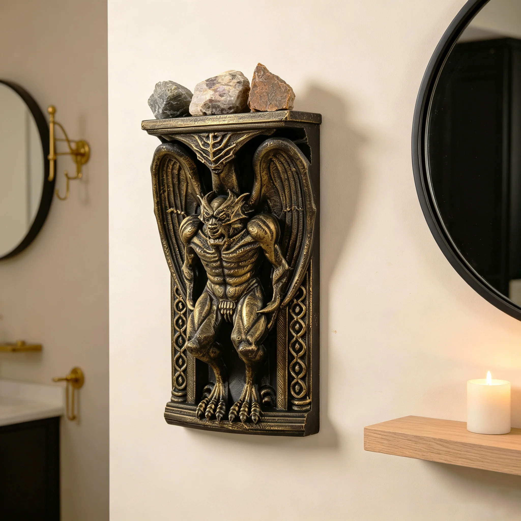 Cross-border Gothic Gargoyle Wall Mounted Shelf Vintage Antique Bronze Demon Relief Wall Storage Decor Ornament