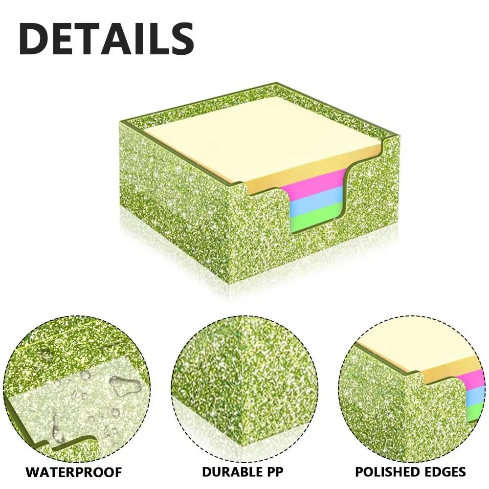 Glitter Acrylic Sticky Note Holder 3.9x3.9in Anti-slip Memo Pad Dispenser Convenient Wide Use Self Stick Note Pad Box