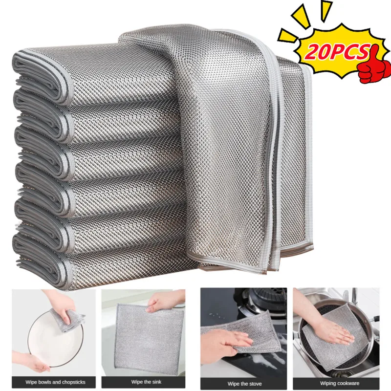 20/15/5/1PCS Thickened Magic Cleaning Cloths Steel Wire Rags Kitchen Dish Pot Dishcloths Metal Wires Towels Clean Tools