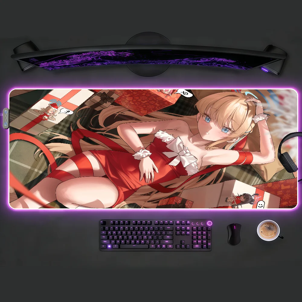 

Коврик для мыши Blue Archive Asuma Toki с RGB LED подсветкой, нескользящий, резиновый, для игр, большой XXL, для компьютера и офиса, для клавиатуры