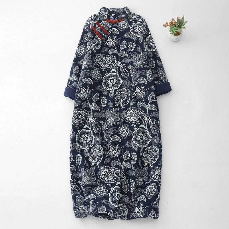 

2025 improved retro cotton and linen qipao winter chinese ethnic style daily tea clothing literature art temperament qipao dress
