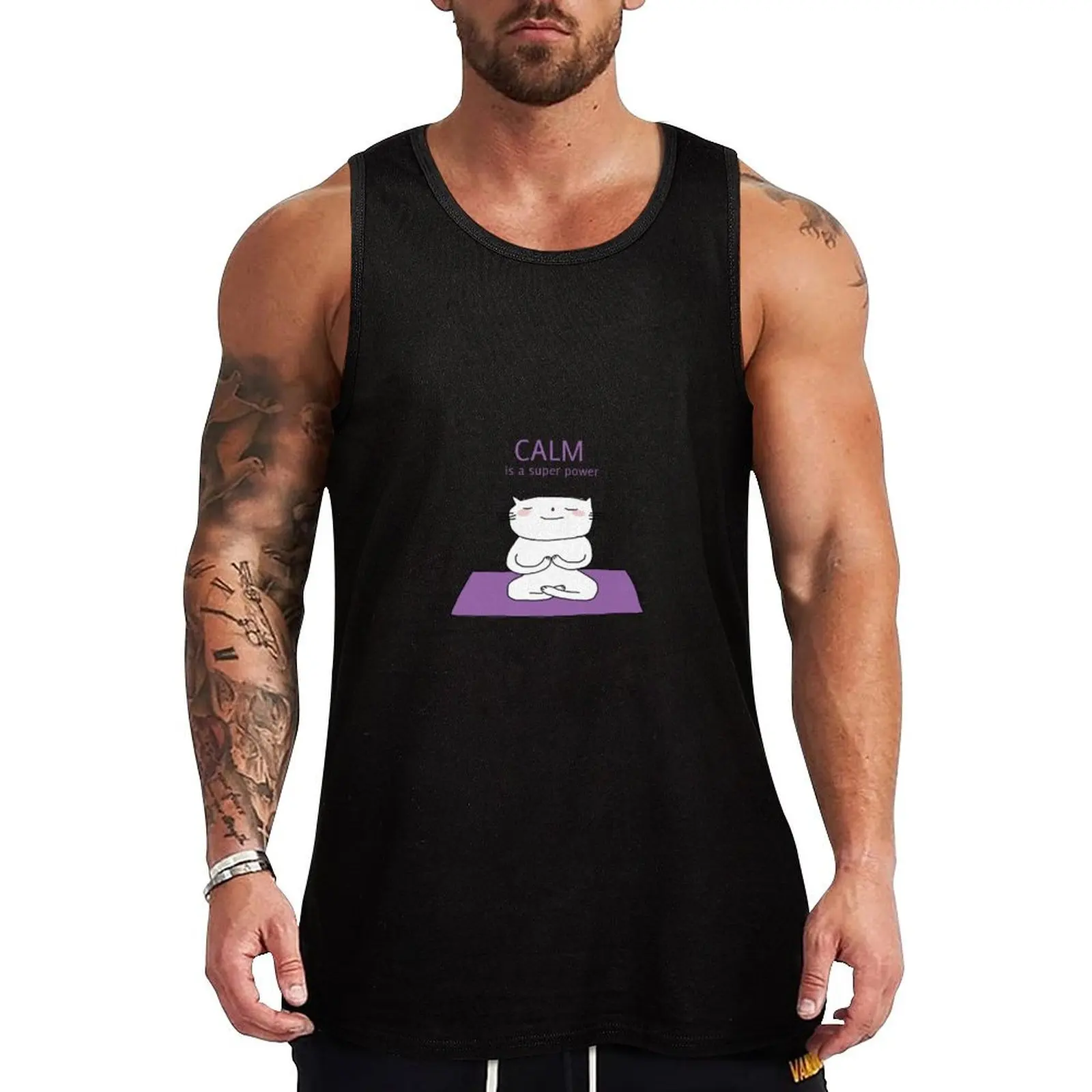 Calm is a super power / cat doodle Tank Top Sweat Resistant Tank Top Moisture Wicking Gym Wear