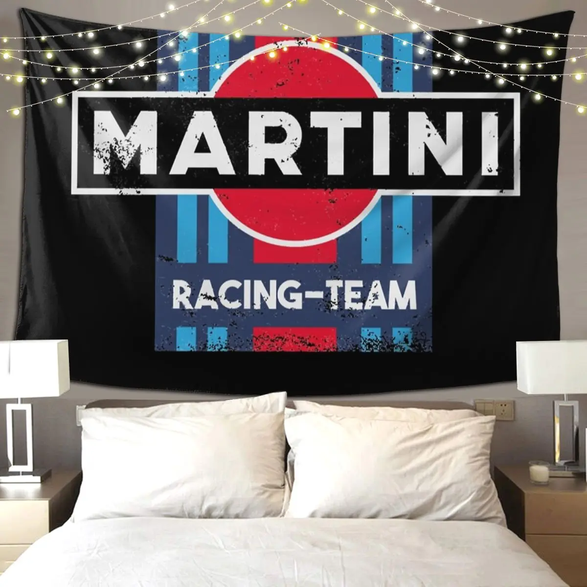 Martini Racing Team Tapestry Hippie Wall Hanging Aesthetic Home Decor Tapestries for Living Room Bedroom Dorm Room