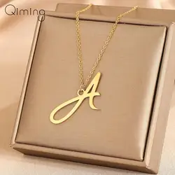 Stainless Steel A-Z 26 Initial Letters Pendant Necklace For Women Jewelry Dainty Korean Necklace Party Gift