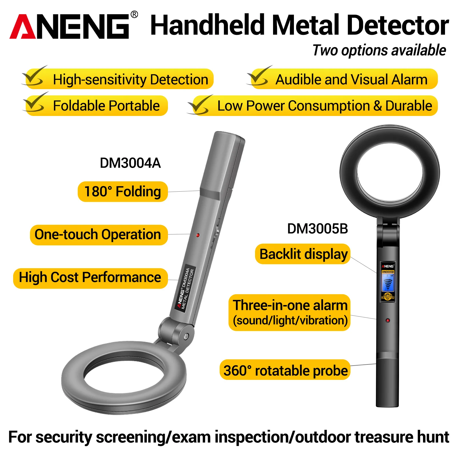 ANENG DM3005B/DM3004A Handheld Metal Detector Dual Mode Alarm for Security Check Treasure Hunting Outdoor Inspection Universal