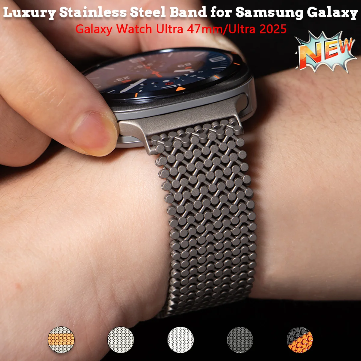 Luxuriöses Edelstahl-Armband für Samsung Galaxy Watch Ultra 2025 Metall-Armband Galaxy Ultra 47mm Atmungsaktive Sport-Armbänder