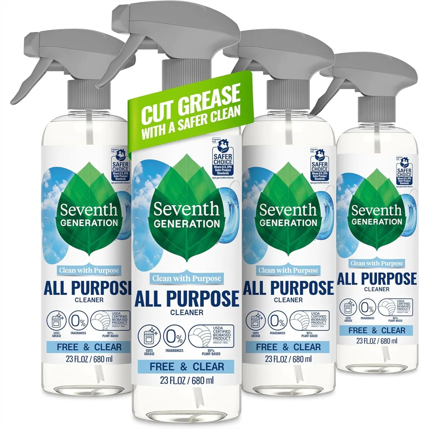 

All Purpose Cleaner, Plant-Powered, Free & Clear, 23 oz (Pack of 4)