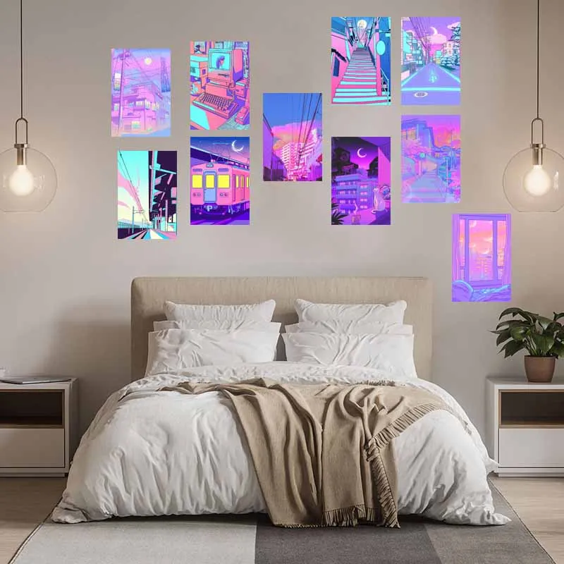 10/30 قطعة Ins الفن الوردي شارع مشهد بطاقة بريدية جدار الكولاج عدة ملصق DIY بها بنفسك غرفة النوم Decpration يطبع صور الدعائم الخلفية #3