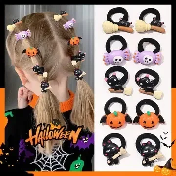 Halloween cute and funny children's rubber bands do not hurt hair, high elasticity pumpkin ghost girl hair accessories headwear