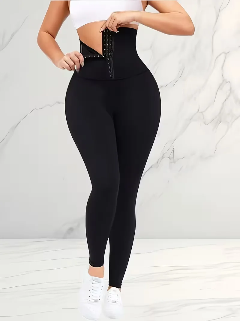 Damskie legginsy z wysokim stanem zapinane na guziki na wiosnę i lato, dopasowane spodnie sportowe i do jogi, odzież plus size/legginsy plus size