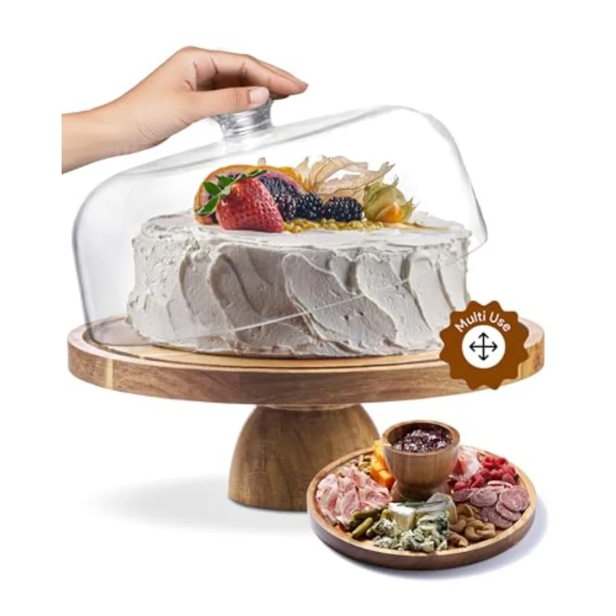 

Подставка для торта из акации с крышкой - Круглая подставка для торта с куполом 12 дюймов, набор для десертного стола 2-в-1 и подставка для закусок