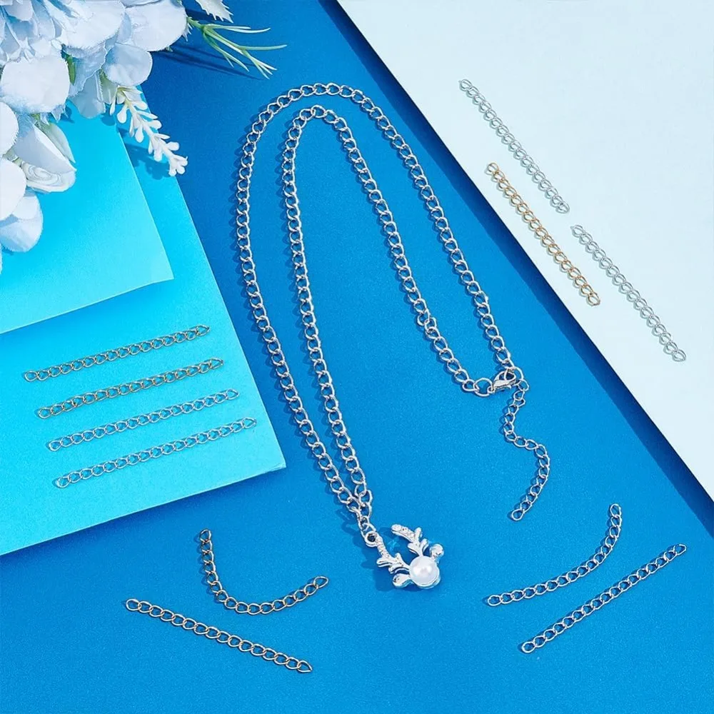 about 100Pcs 2 Colors Golden Chain Extension Stainless Steel Necklace Bracelet Anklet Extender Chain Soldered making kit