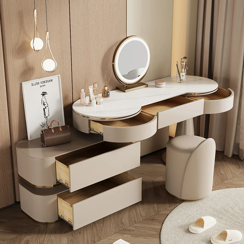 

Light Luxury Rock Board Solid Wood Dressing Table and Storage Cabinet Integrated Small-sized Masterhigh-end Vanity Bedroom