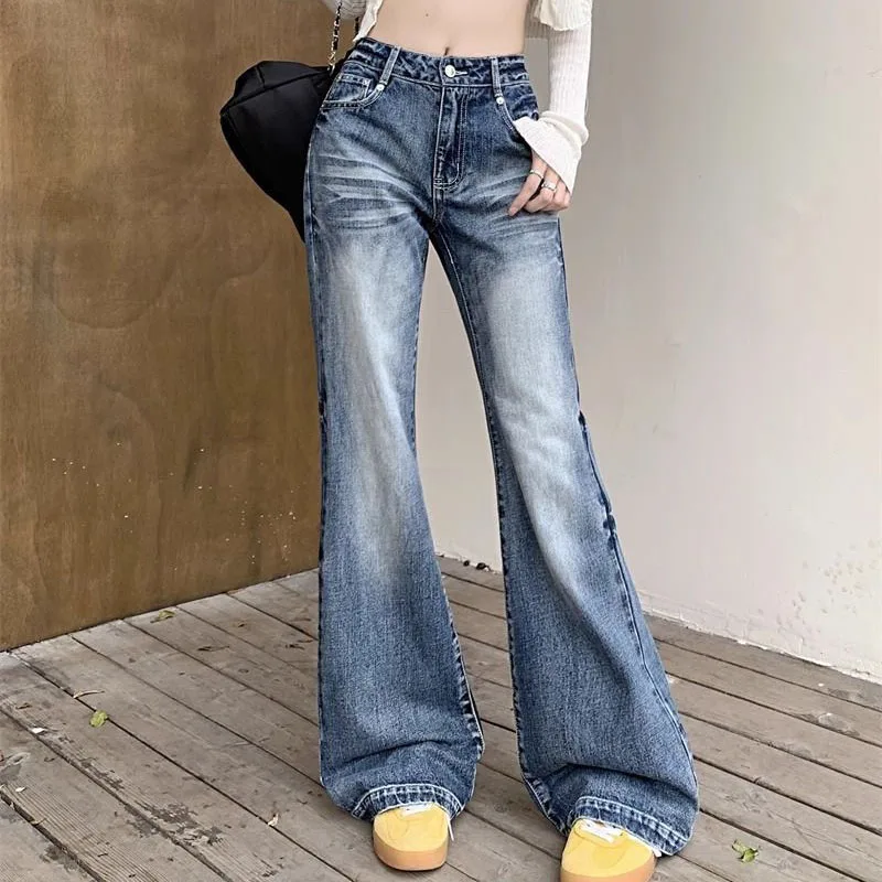 

Vintage Streetwear Wide Leg Jeans Women Korean High Waisted Washed Denim Trousers Ladies Chic Streetwear Y2K Bell Bottom Pants