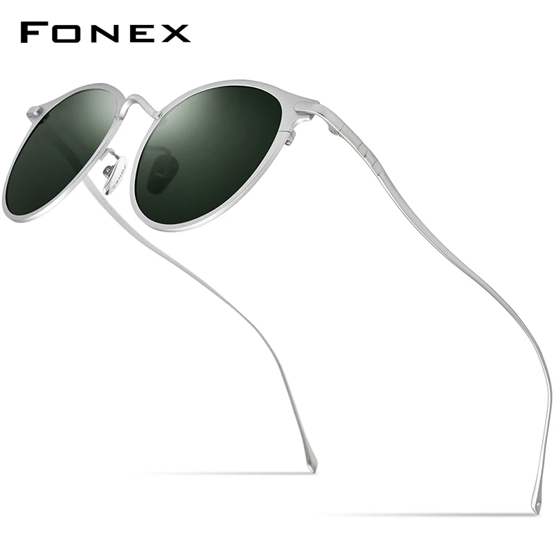 FONEX Pure Titanium Sunglasses Men Vintage Small Round Polarized Sun Glasses for Women 2019 New Retro Mirrored UV400 Shades 8509