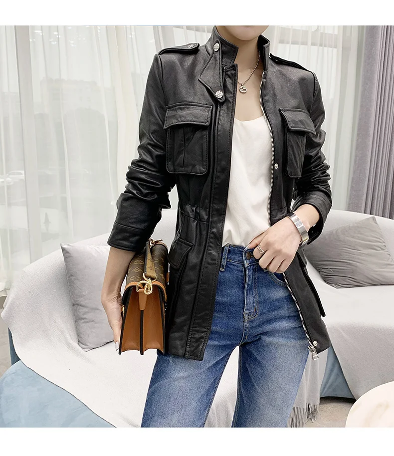 

2024 100% Real Leather Jacket Women Vintage Sheepskin Coat Spring Autumn Motorcycle Biker Jackets Women Veste Cuir Femme KJ