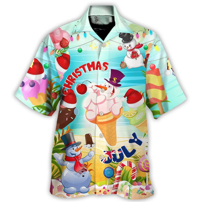 Newest Loose Breathable Snowman Ice Cream Shirts Fashion Cool 3D Print Men Shirts Beach Party Tops Short Sleeves Women Tops