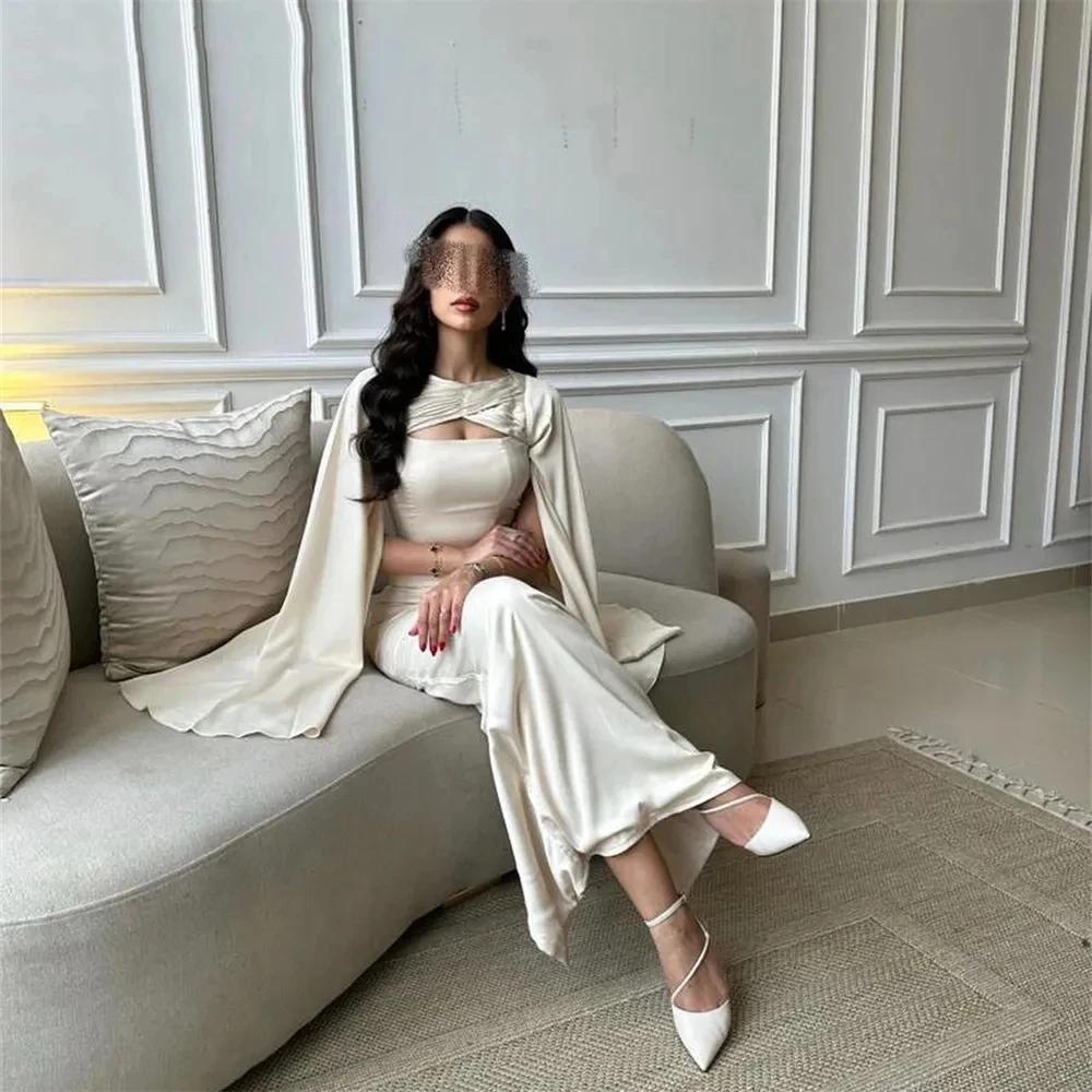 

Aenyrst Mermaid Prom Gowns Elegant O-Neck Pleat Wedding Party Dress Ankle Length Formal Dresses Dubai فساتين السهرة