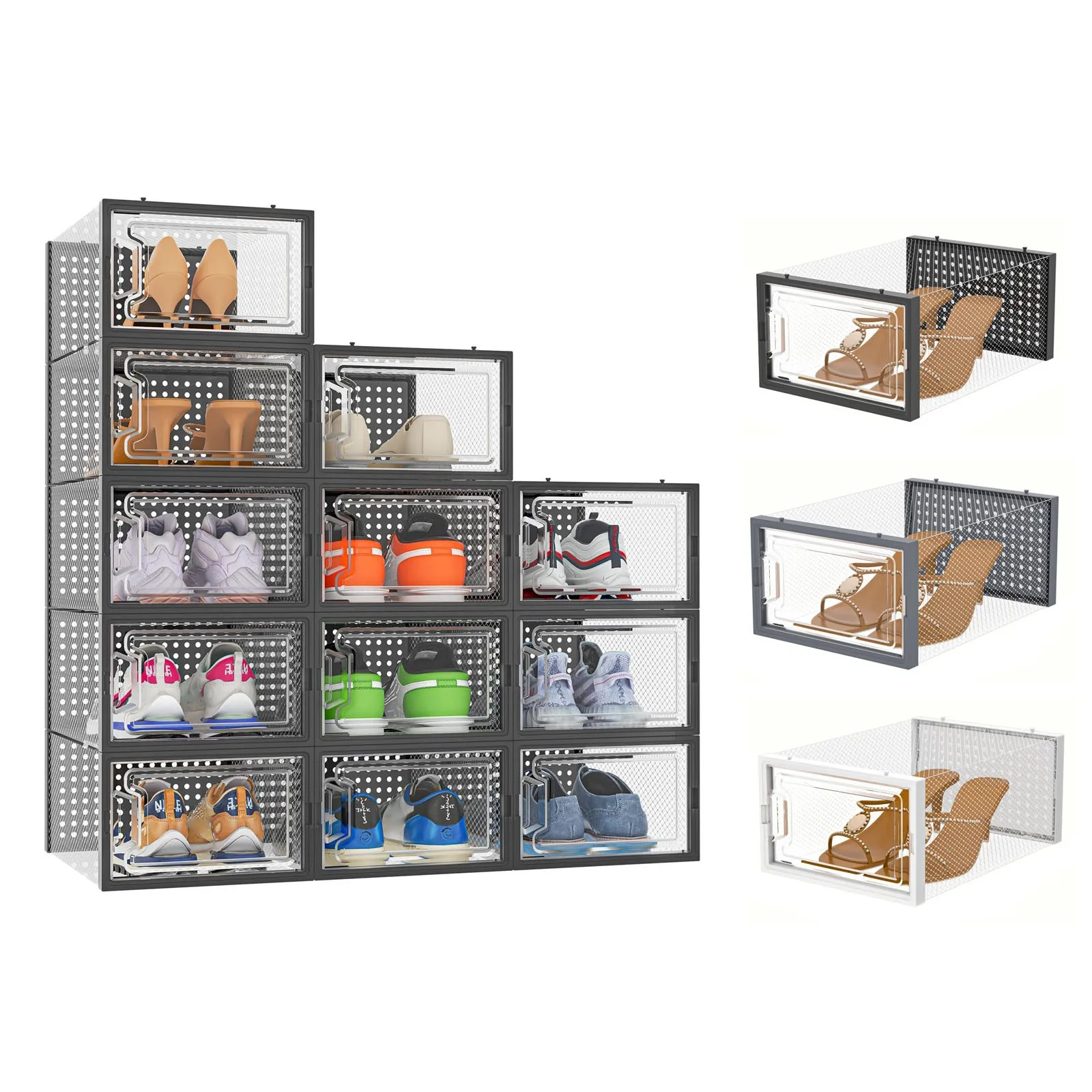 12pcs/Set Transparent Plastic Shoes Case Thickened Drawer Case Plastic Shoe Boxes Stackable Box Shoe Organizer Shoebox