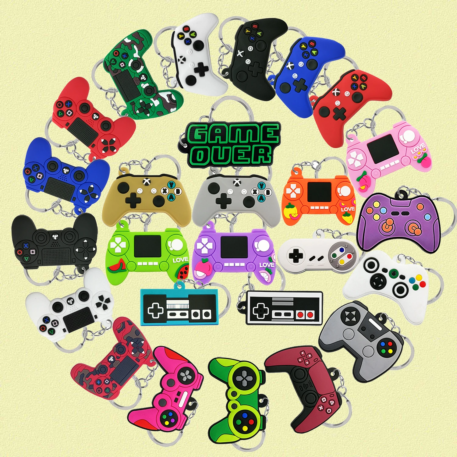 20Pcs Gamepad PVC Key Chain Game Controller Key RingGame Console Keychain Cool Car Handbag Fitting for Wmen Men