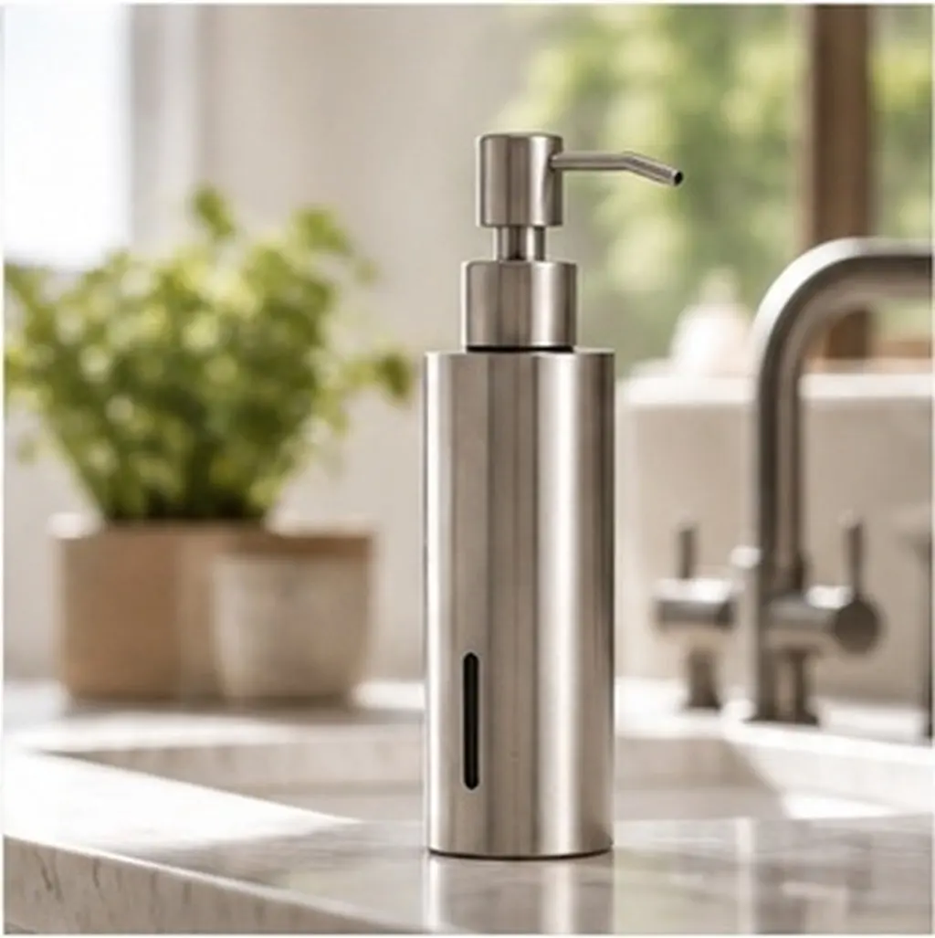 Stainless Steel Liquid Soap Dispenser 200Ml Brushed Nickel Manual Pump for Hand Wash Lotion Shower Gel Refillable Countertop