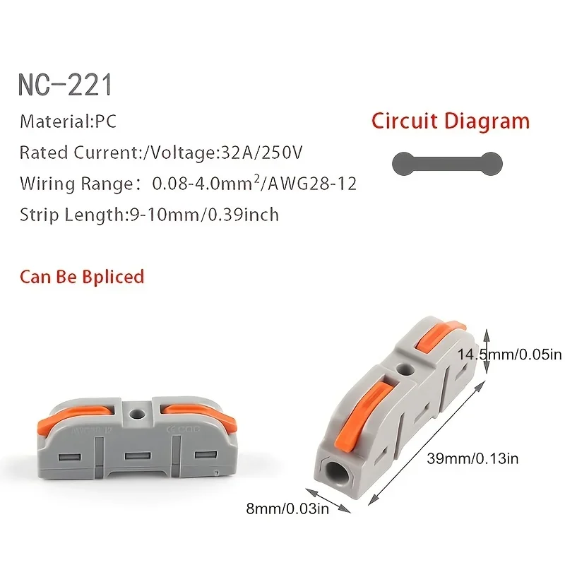 20/34/50 قطعة NC-221 موصل سريع 2 يؤدي محطات خياطة بعقب سلك موصل كابل موصل منزلي كهربائي