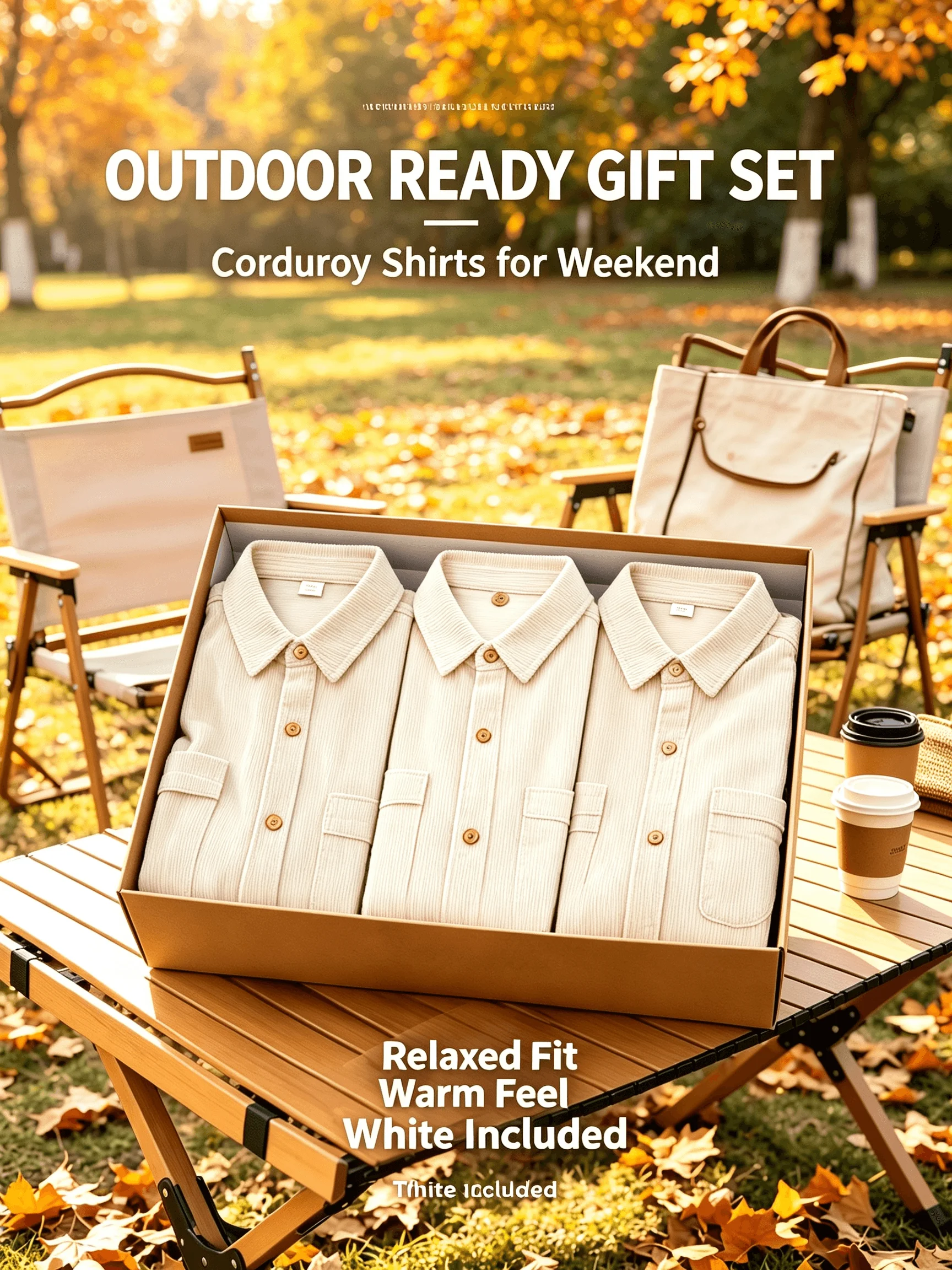 Men's Corduroy Long Sleeve Shirts 3Pcs Gift Box Set Casual Lapel Button Down Relaxed Fit Warm Autumn Tops With Chest Pockets