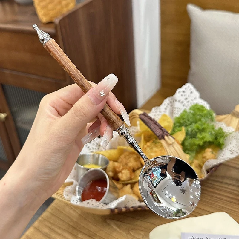 1 قطعة الفولاذ المقاوم للصدأ ملعقة مستديرة مع مقبض طويل ملعقة شوربة ملعقة الحلوى/ الحلويات أدوات المائدة الهدايا أدوات المطبخ