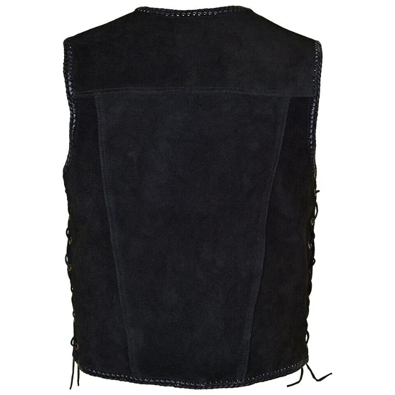 Rompi Kulit Suede Rompi Sepeda Motor Tiga Gesper Hitam