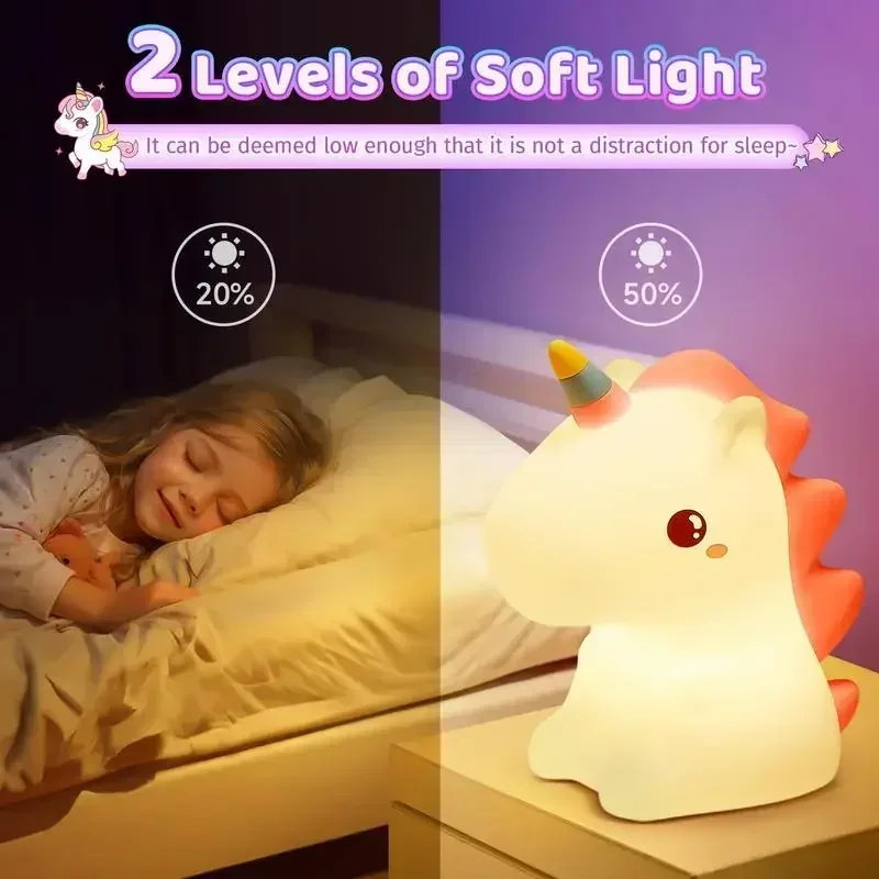 Adorable Unicorn Silicone Night Light – USB Rechargeable Kids Gift