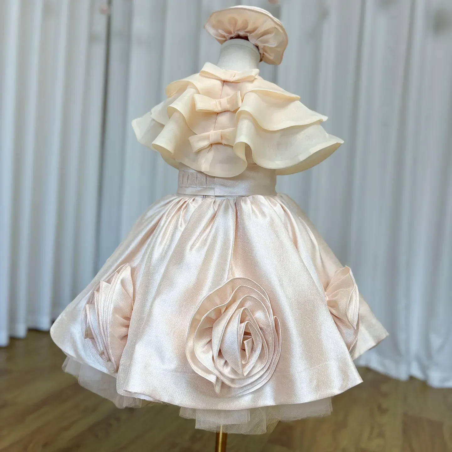Jill desejo elegante bege menina vestidos feitos à mão flores com chapelaria para crianças casamento aniversário feriado festa vestido 2025 j104