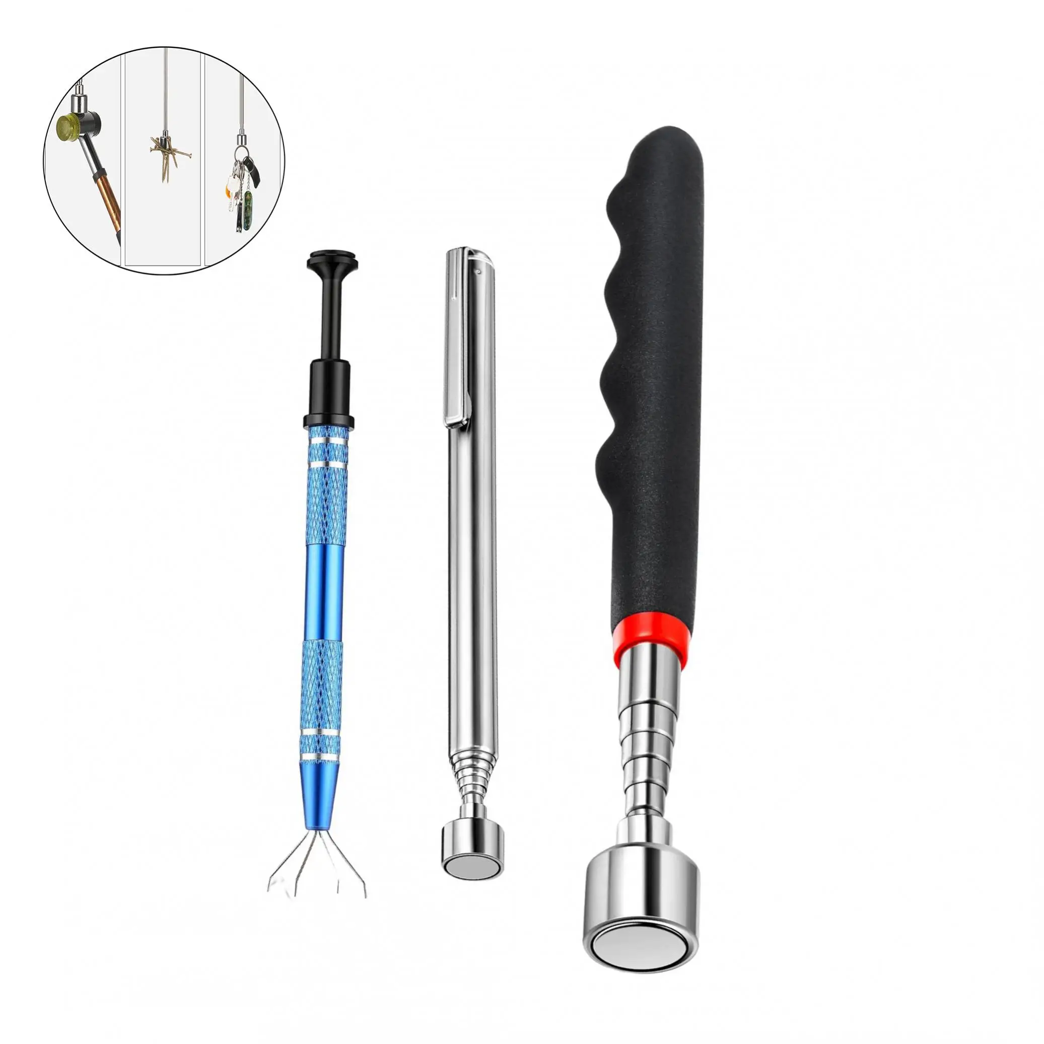 3pcs/set Metal Magnetic Retractable Pickup Tool 4 Claw Pickups with Magnetic Bar for Grabbing Jewelry / Electronic Components