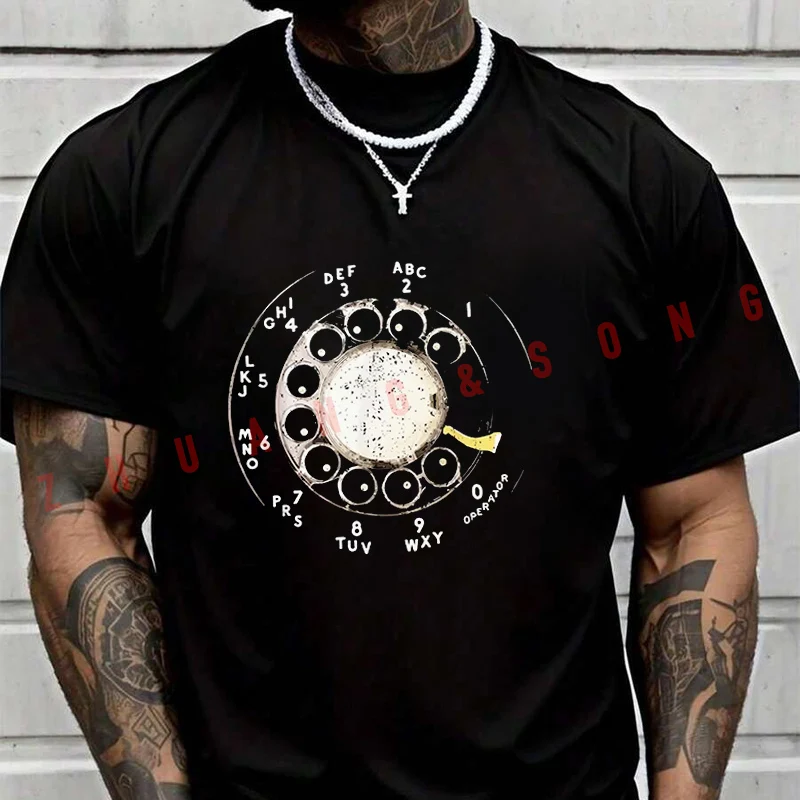

Summer Vintage Rotary Telephone Dial T Shirt Men Women Motorcycle Loose Breathable Quick Drying Short Sleeved Sports T-Shirt