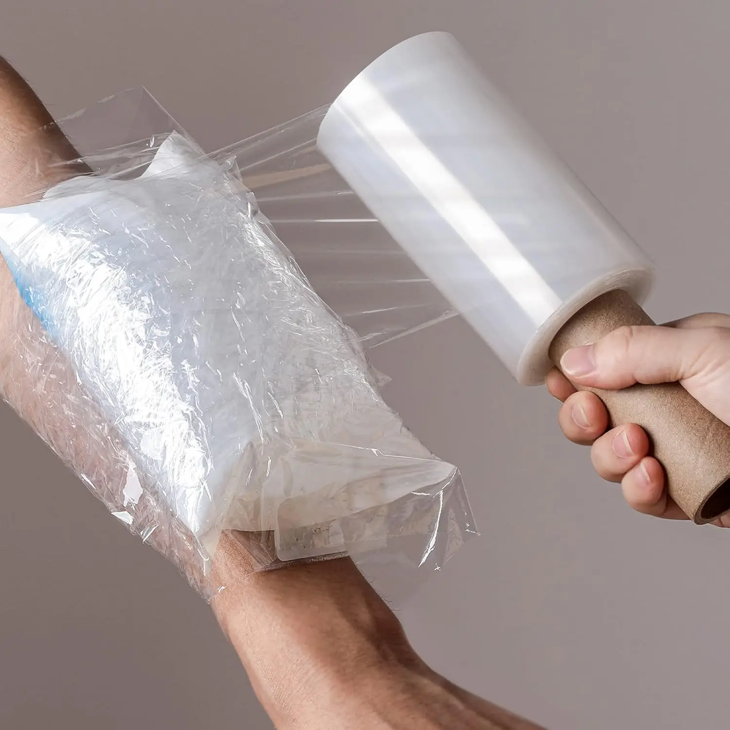 Stretch Wrap Film with Handle - 5in x 500ft, Clear Plastic Wrap for Ice Packs, Moving, Storage