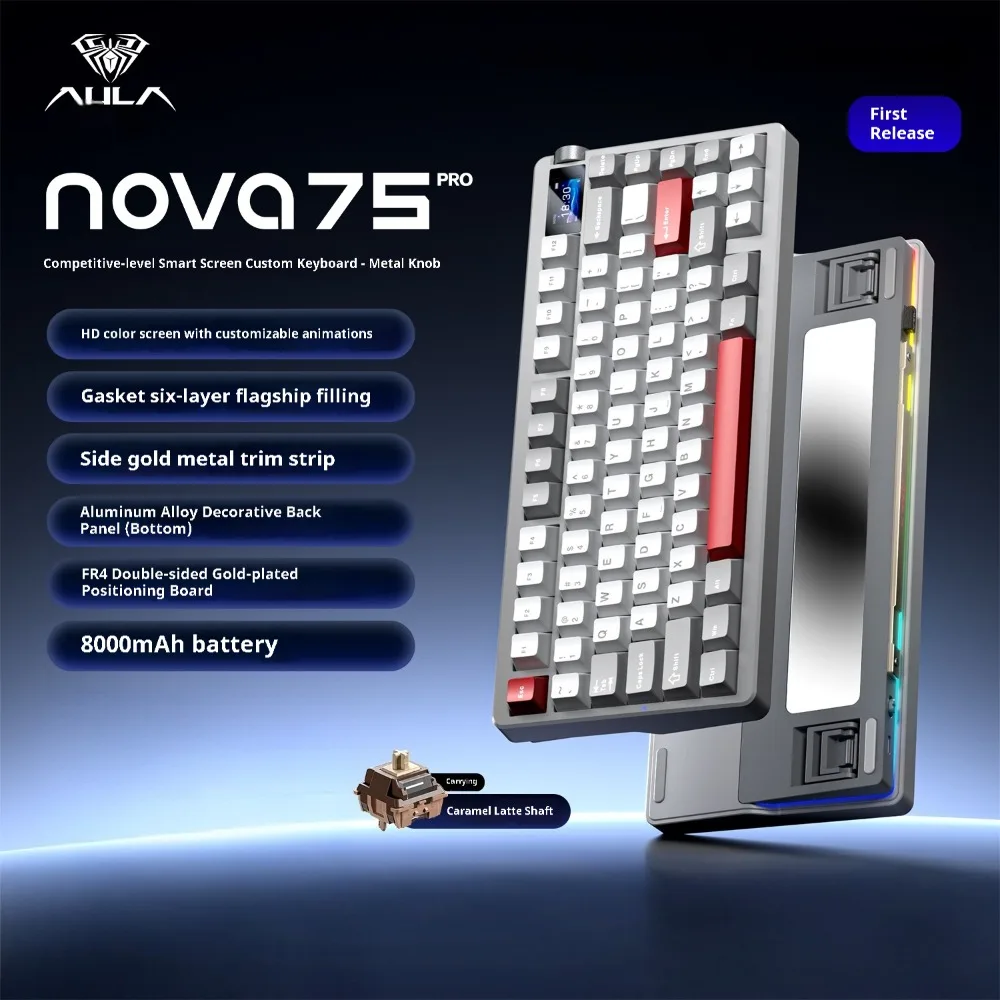 AULA NOVA75 Wireless Tri-Mode Mechanical Keyboard Hot Swap with Smart Screen Knob Long Life Battery RGB Gaming Accessories Gifts