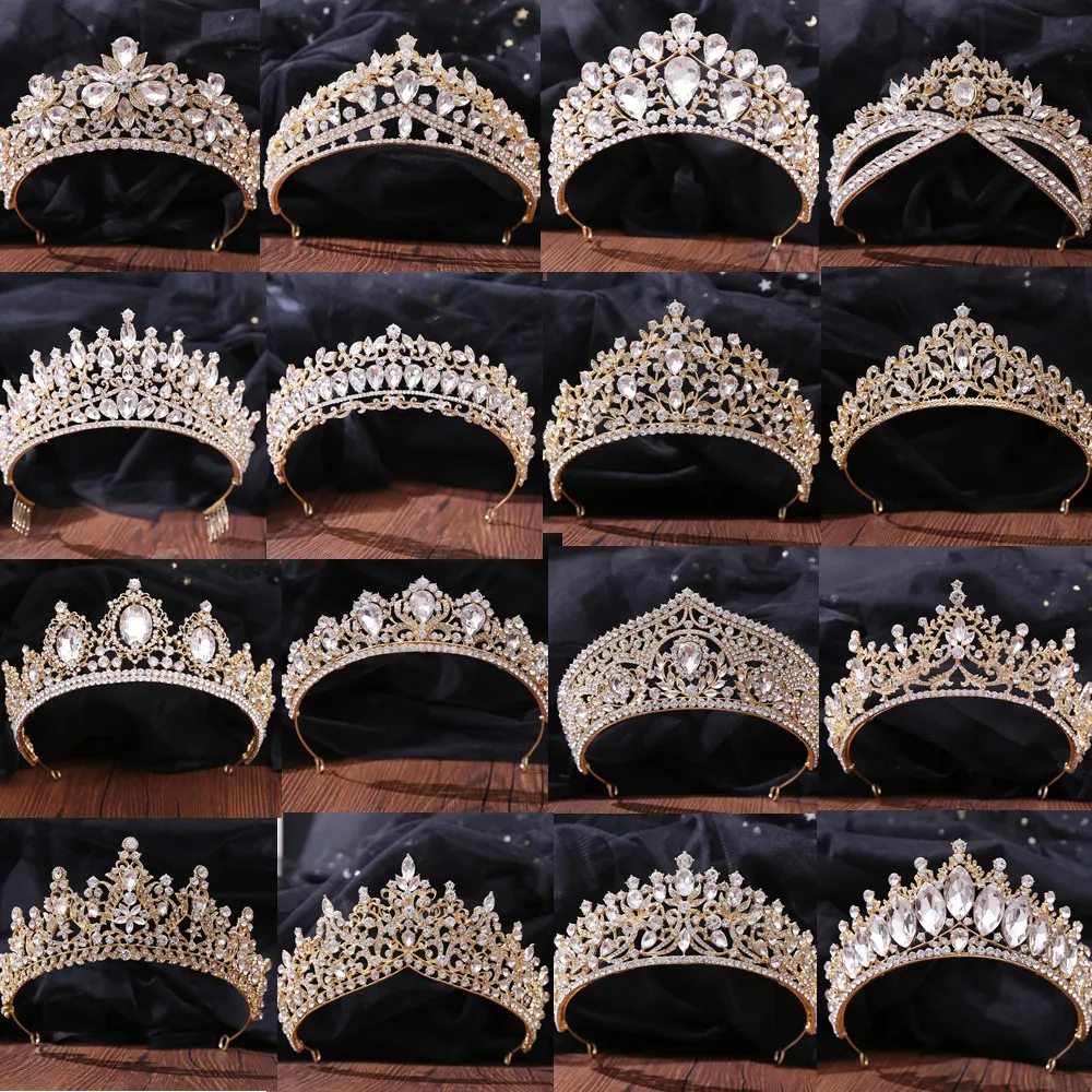 DIEZI New Baroque Korean Gold Color Crown Hair Accessories Luxury Crystal Tiara For Women Wedding Headdress Bridal Hair Jewelry