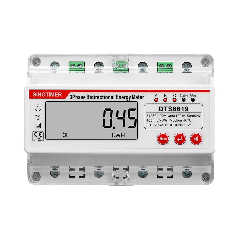 Three-phase Four-wire Multifunction RS485 Wattmeter 100A Photovoltatic Energy Meter kWh Power Voltage Current Power HZ Meters