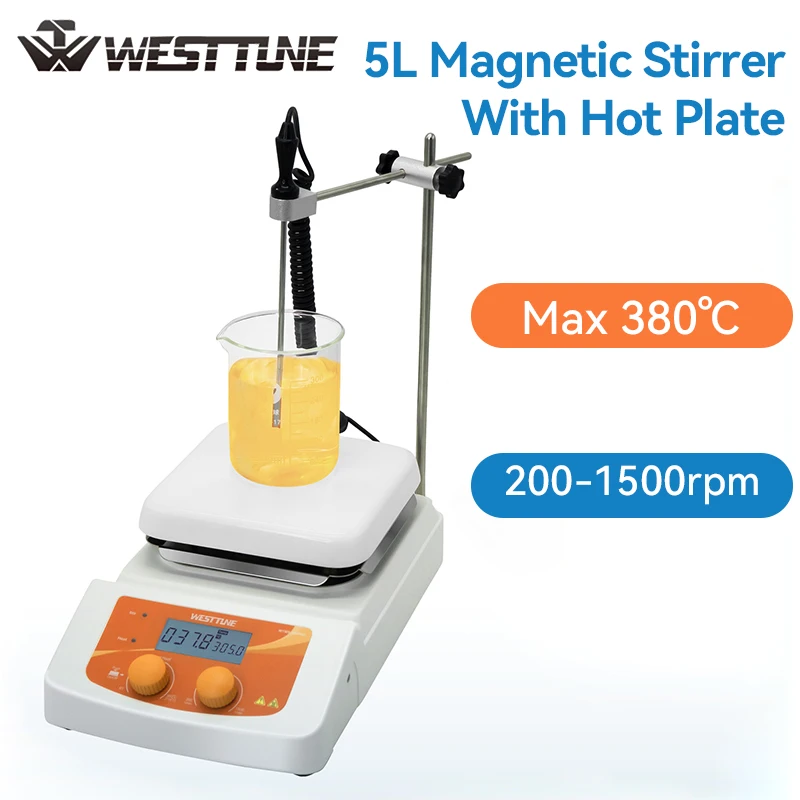 WESTTUNE محرك مغناطيسي مع محرك التدفئة شاشة ديجيتال ترموستاتي خلاط مغناطيسي مختبر خلاط أطباق ساخنة 1500 دورة في الدقيقة #1