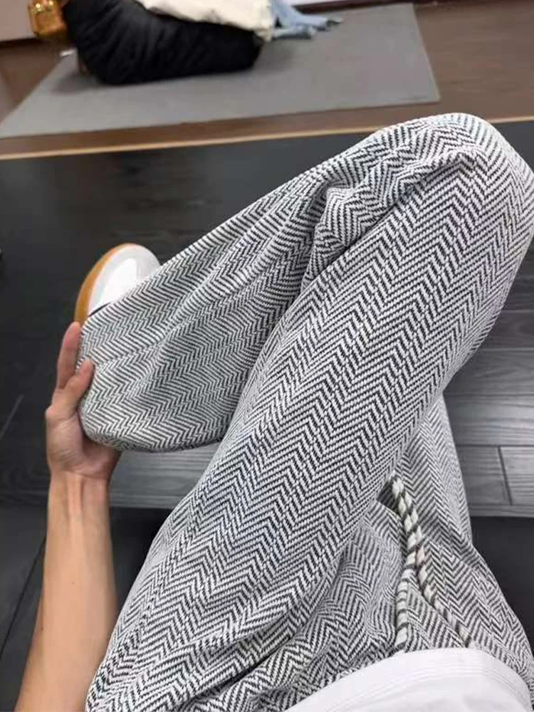 

American Knitted Straight Leg Sweatpants Men's Faion Brand Korean Drapey Wide Leg Casual Pants Summer Long Trousers