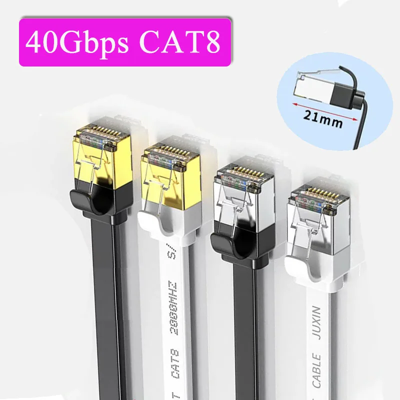 

Pure Copper 40Gbps CAT8 Network Cable Computer Router Slim Home Network Connection Wire Cat6A 5G Shielded Soft Flat Line 10 Gbps
